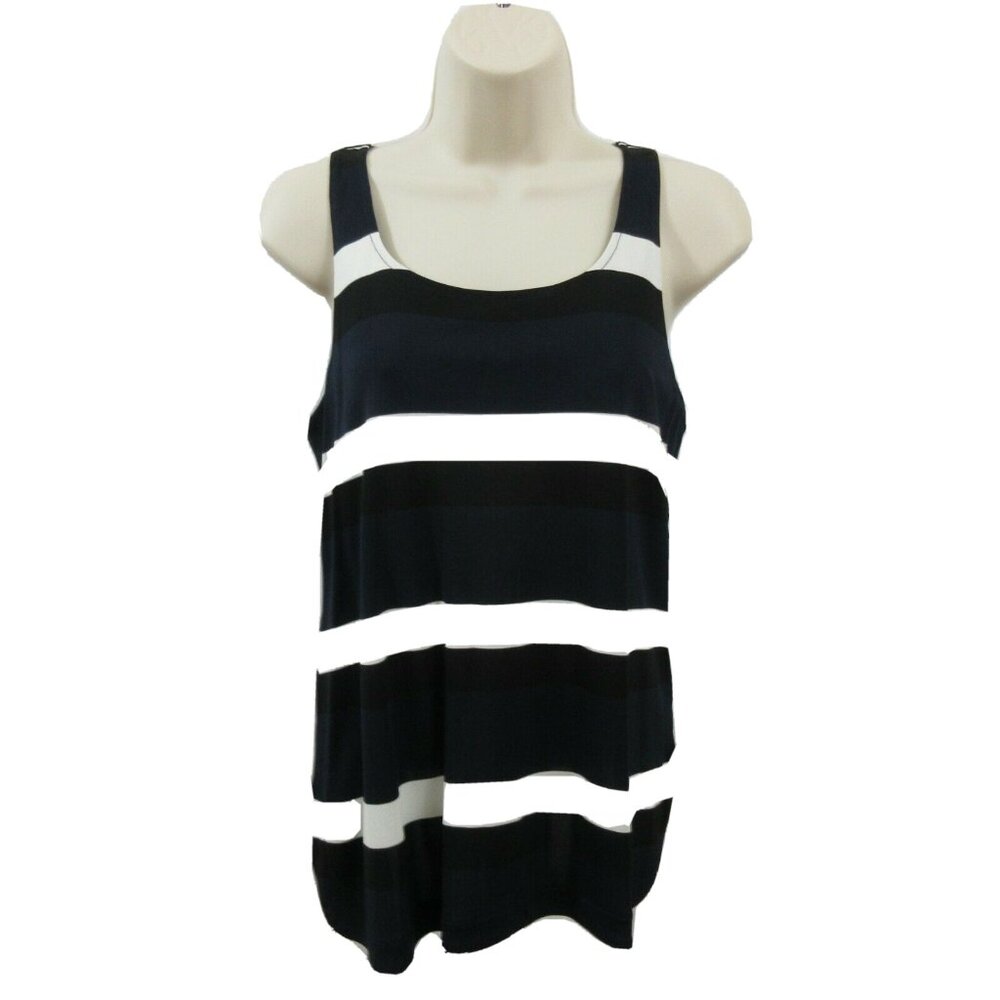 Ann Taylor Tank Top Size M Petite Scoop Neck Sleeveless Striped Back Zip Lined